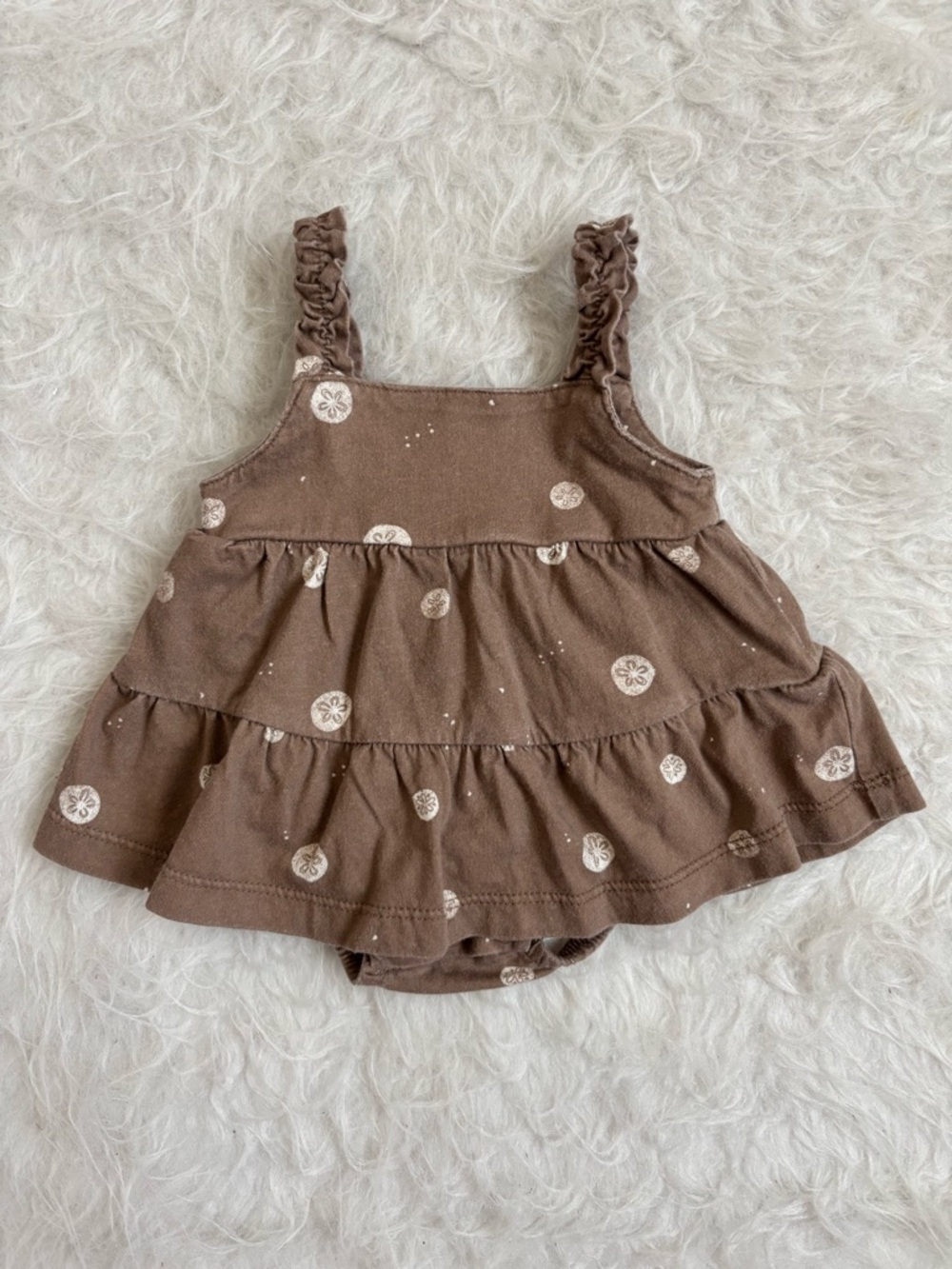 Carter's Baby Girl Brown Ruffle Strap Dresswith Coastal Sand Dollar AOP